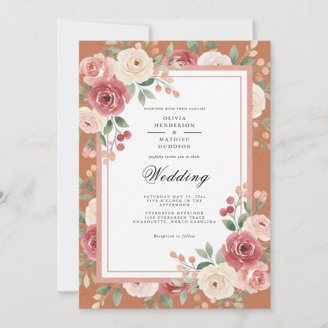 Terracotta Blooming Romance Wedding Invitation (Front)