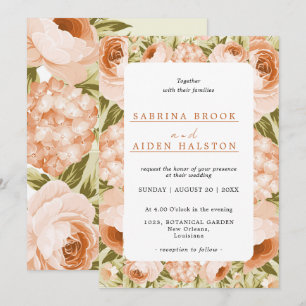 Terracotta Blooming Rose Hydrangea Floral Wedding Invitation