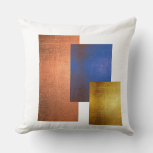 Terracotta Blue Mustard Mid Century Modern Art Throw Pillow