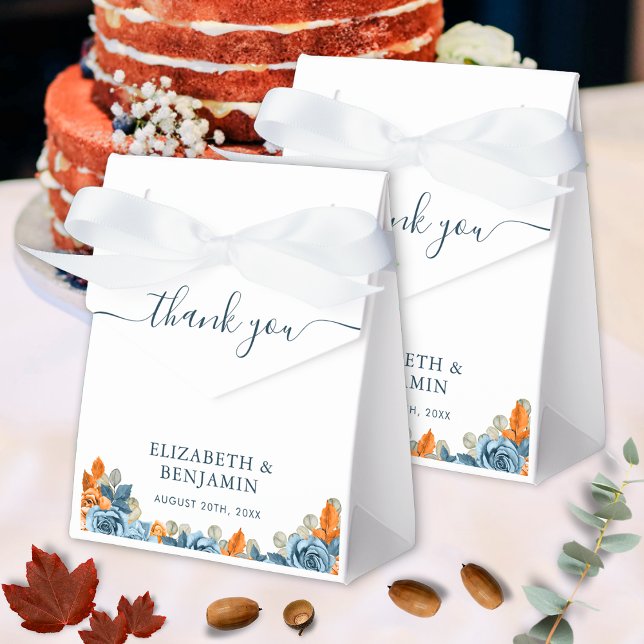 Terracotta Blue Rust Eucalyptus Monogram Thank You Favor Box (Creator Uploaded)