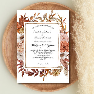 Terracotta Blush Boho Floral Botanical Wedding Invitation