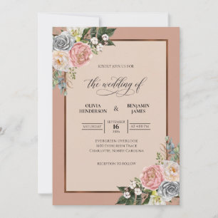 Terracotta Blush Bouquet Eucalyptus Wedding Invitation