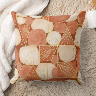 Terracotta Blush Cream Geometric Gold Mosaic Throw Pillow