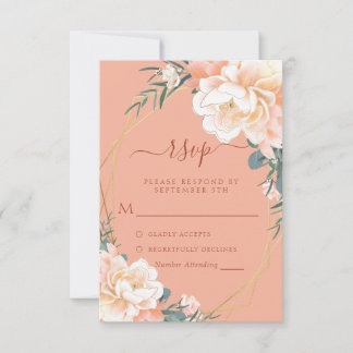 Terracotta Blush Cream Peach Gold Floral Wedding RSVP Card