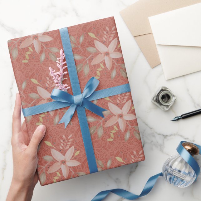 Terracotta Blush Lace Watercolor Wrapping Paper (Gifting)