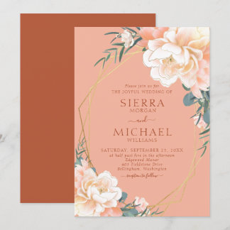 Terracotta Blush Peach Cream Gold Floral Wedding Invitation