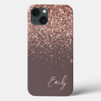Terracotta Blush Pink Rose Gold Glitter Monogram