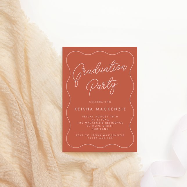 Terracotta & Blush Squiggle Graduation Party Invitation (Creator Uploaded)