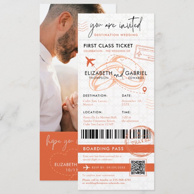 Terracotta Boarding Pass Destination Wedding Invitation (Front/Back)