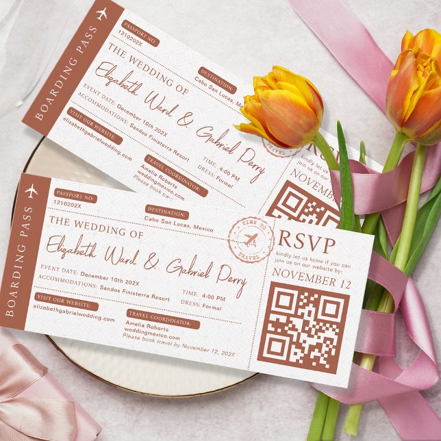 Terracotta Boarding Pass Travel Wedding Invitation (Creator Uploaded)