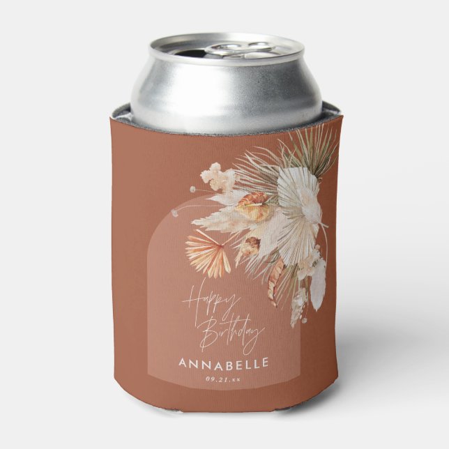 Terracotta bohemian botanical Pampas grass modern  Can Cooler (Can Front)
