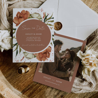 Terracotta Bohemian Floral Save the Date Invite