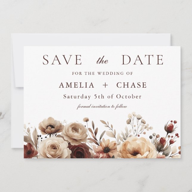 Terracotta Bohemian Floral Wedding Save The Date (Front)