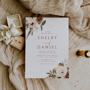 Terracotta Bohemian Flowers All Seasons Wedding Invitation