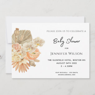 terracotta bohemian grass photo baby shower save the date