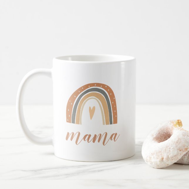 Terracotta Bohemian Rainbow Mama Mug pour mères (Avec donut)