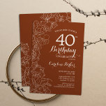 Terracotta Boho 40th Birthday Party Invitation<br><div class="desc">Terracotta Boho 40th Birthday Party Invitation. Minimalist modern design featuring botanical floral outline drawings accents and typography script font. Simple trendy invite card perfect for a stylish female bday celebration. Can be customized to any age. Printed Zazzle invitations or instant download digital printable template.</div>