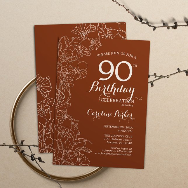 Terracotta Boho 90th Birthday Party Invitation (Creator Uploaded)