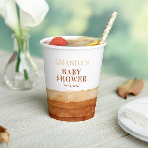 Terracotta Boho Abstract Baby Shower Paper Cups