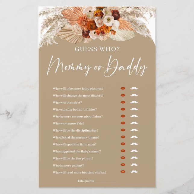 Terracotta Boho arch Guess who mommy or daddy game (Front)