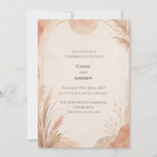 Terracotta Boho Arch Pampas Grass Wedding Invite
