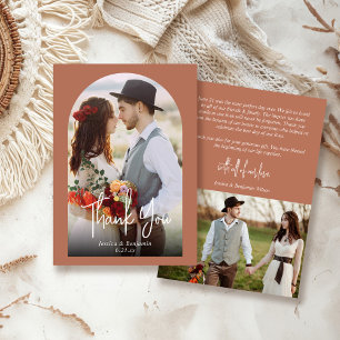Terracotta Boho Arch Photo Wedding Thank You Card