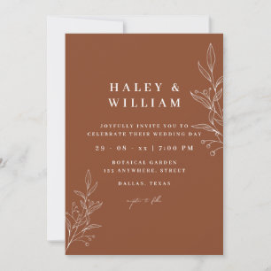 Terracotta Boho Botanical Monogram Photo Wedding Invitation