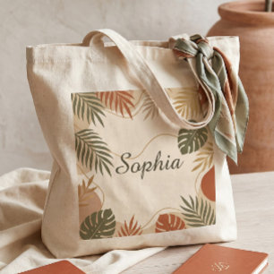 Terracotta Boho Botanical Palm Leaves Personalized Tote Bag