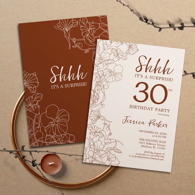 Terracotta Boho Botanical Surprise 30th Birthday Invitation (Creator Uploaded)
