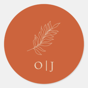 Terracotta Boho Botanical Wedding Initials Classic Round Sticker