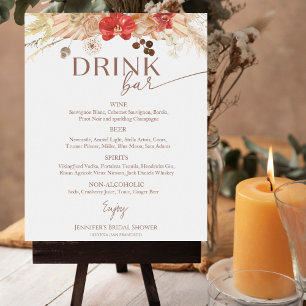 Terracotta Boho Bridal Shower Drinks Menu Sign