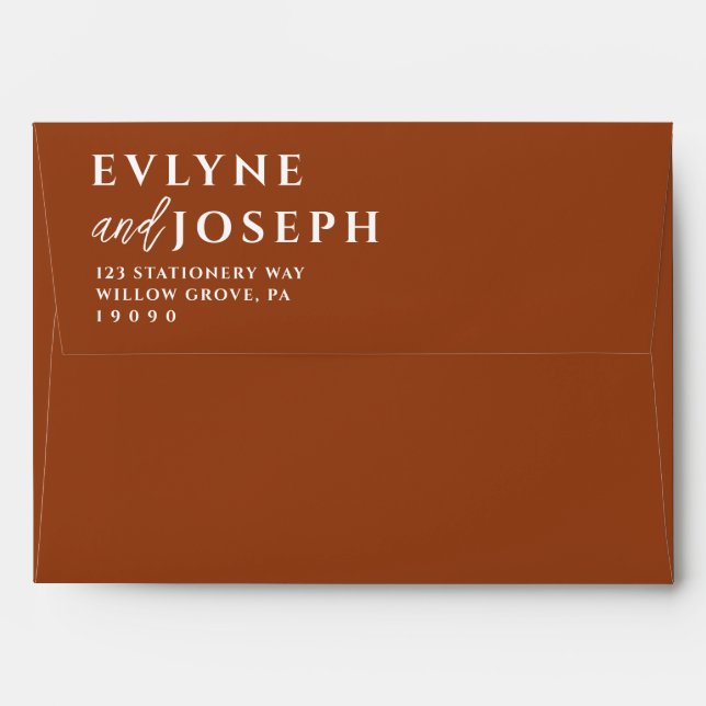 Terracotta Boho Burnt Orange Bold Unique Wedding Envelope (Back (Top Flap))
