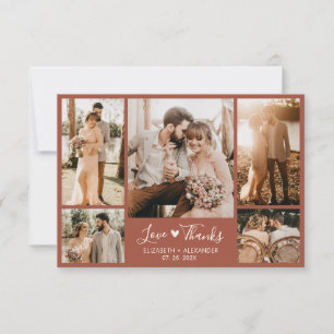 Terracotta Boho Chic Script Photo Collage Wedding  Thank You Card