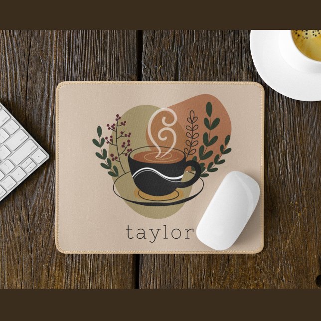 Terracotta Boho Coffee Themed Personalized  Mouse Pad (Creator Uploaded)