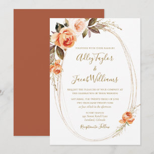 Terracotta Boho Fall Floral Burnt Orange Wedding Invitation