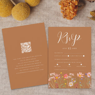 Terracotta Boho Fall Floral Meal Options QR code RSVP Card