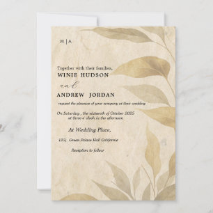 Terracotta Boho fall foliage wedding invitation 