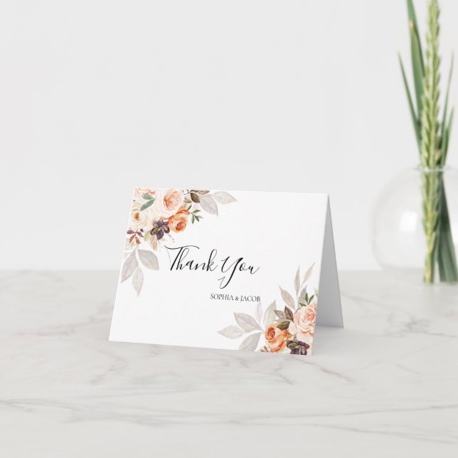 Terracotta Boho Fall Wedding Thank You Card (Front)