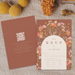 Terracotta Boho Fall Wildflower Floral QR Code RSVP Card