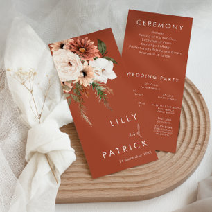 Terracotta Boho Fleurs Programme de mariage modern