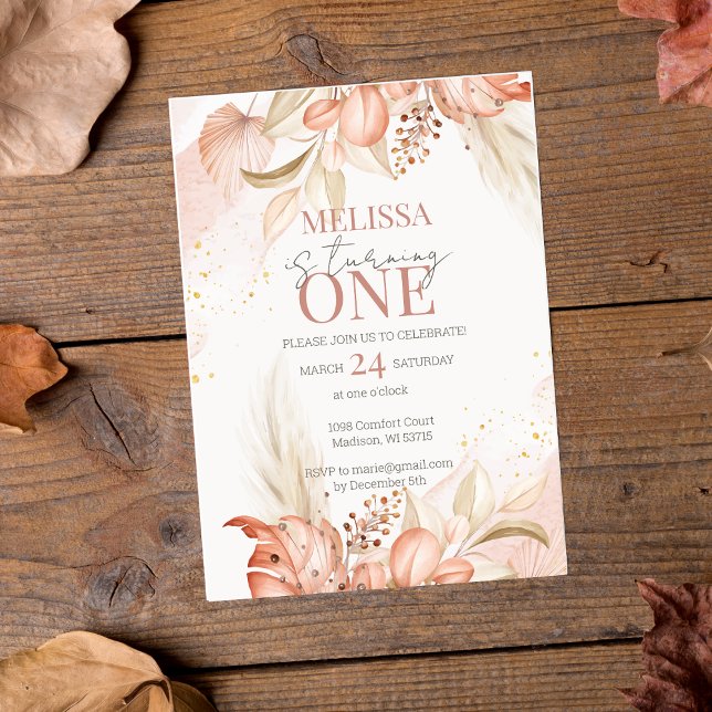 Terracotta Boho Floral 1er anniversaire Invitation (Créateur téléchargé)