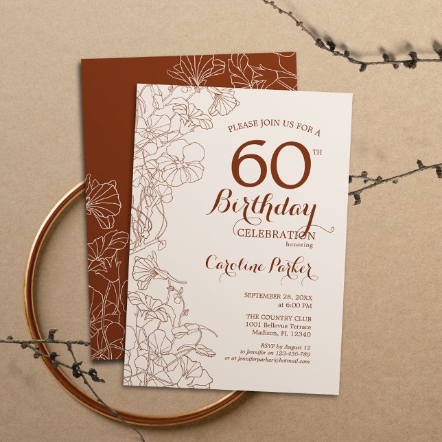 Terracotta Boho Floral 60th Birthday Party Invitation (Creator Uploaded)