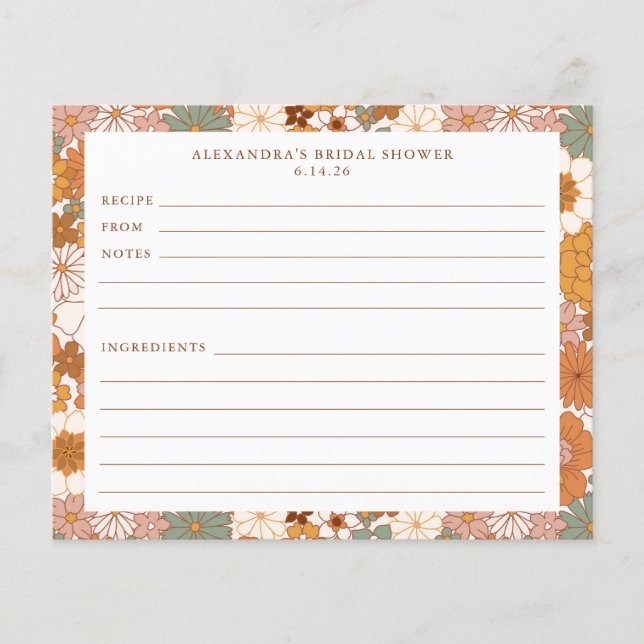Terracotta Boho Floral Bridal Shower Recipe Card (Front)