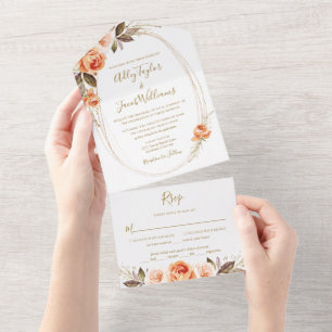 Terracotta Boho Floral Burnt Orange Fall Wedding All In One Invitation