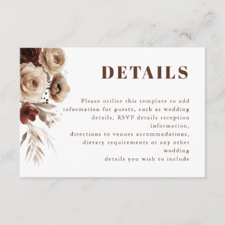 Terracotta Boho Floral Details Wedding Enclosure Card