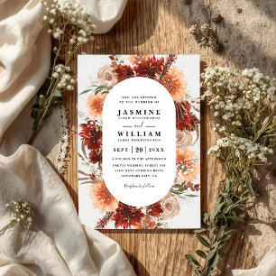 Terracotta Boho Floral Elegant QR Code Wedding Invitation