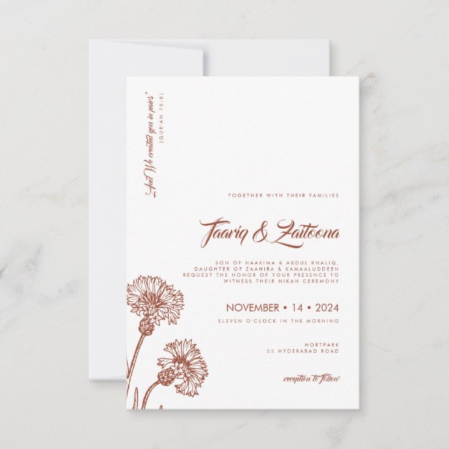 Terracotta Boho Floral Faire-part de mariage musul (Devant)