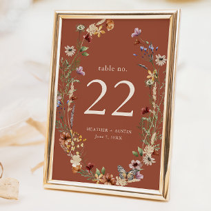 Terracotta Boho Floral Table Number