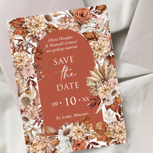 Terracotta Boho Floral Vintage Autumn Wedding  Save The Date