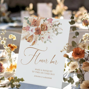 Terracotta Boho Floral Wedding Flower Bar Table Pedestal Sign